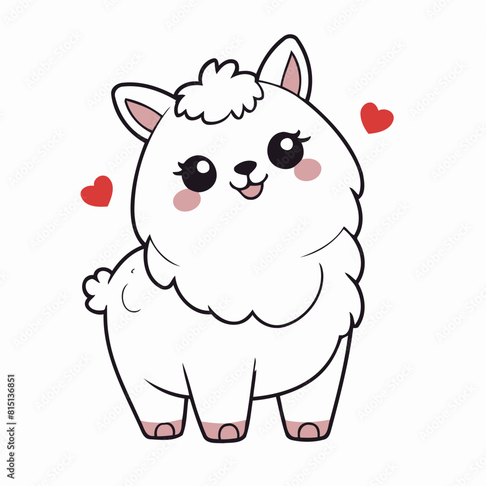 Naklejka premium Cute vector illustration Llama doodle for toddlers coloring activity
