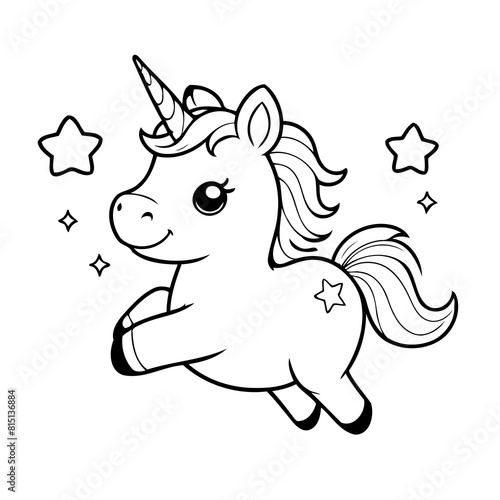 Vector illustration of a cute Unicorn drawing for toddlers colouring page