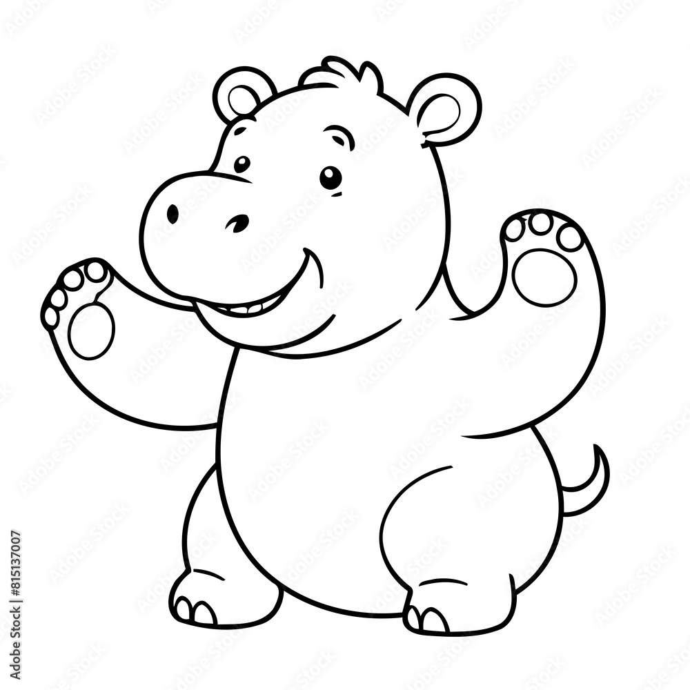 Cute vector illustration Hippo drawing for kids colouring activity Cute vector illustration Hippo drawing for kids colouring activity