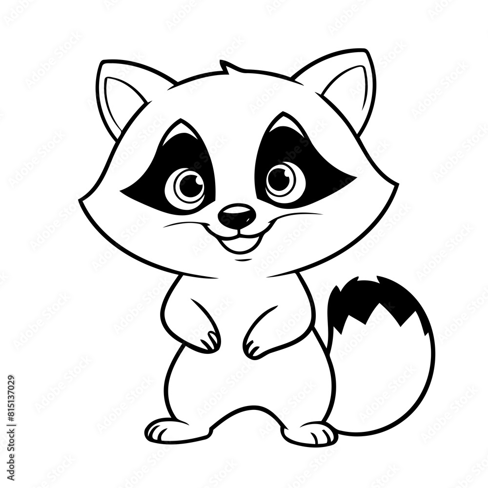 Obraz premium Simple vector illustration of Raccoon drawing for toddlers colouring page