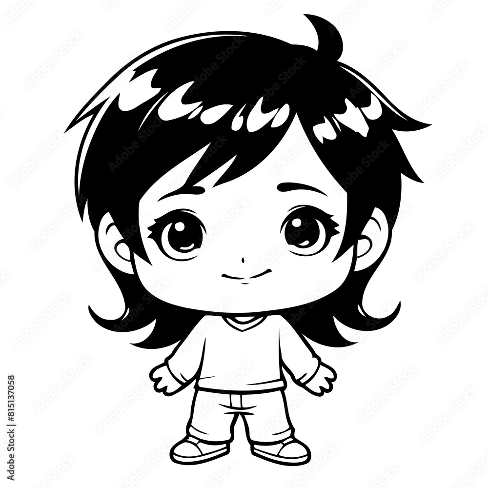Vector illustration of a cute Chibi drawing for toddlers coloring activity Vector illustration of a cute Chibi drawing for toddlers coloring activity