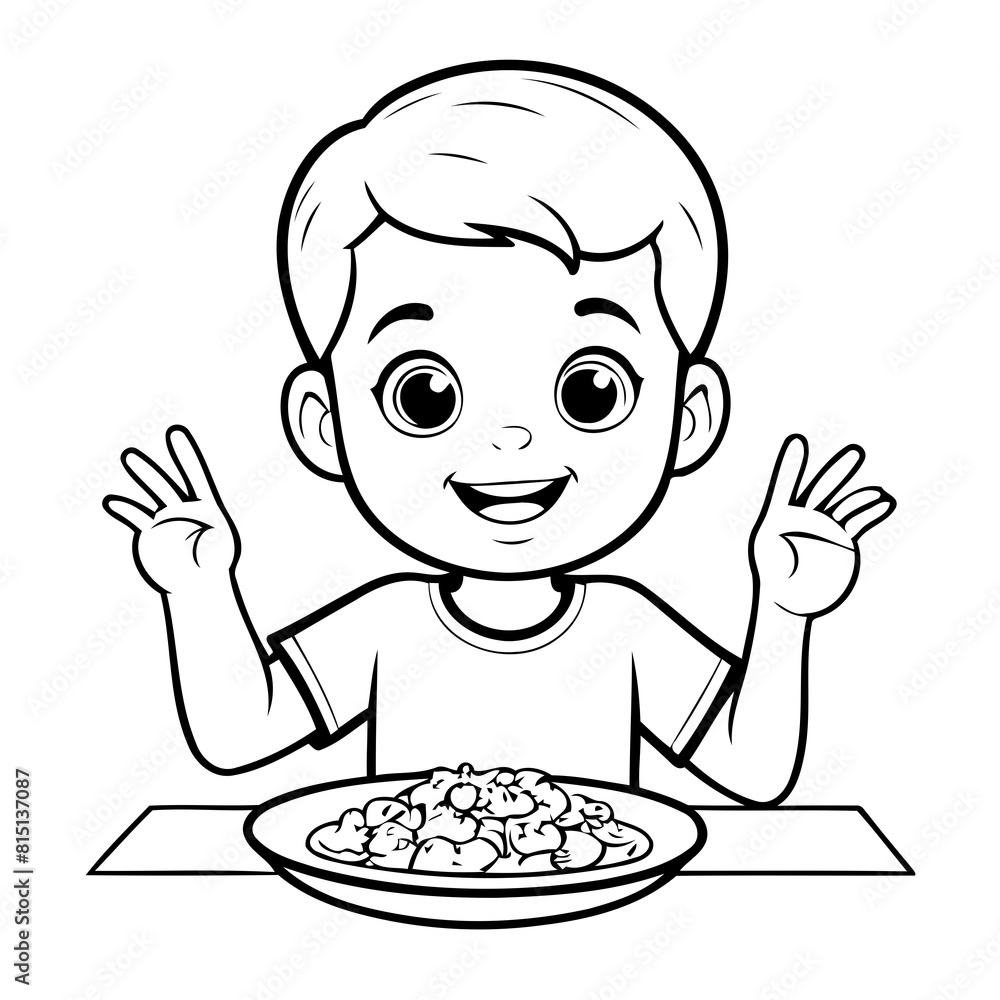 Vector illustration of a cute Kid drawing for colouring page Vector illustration of a cute Kid drawing for colouring page