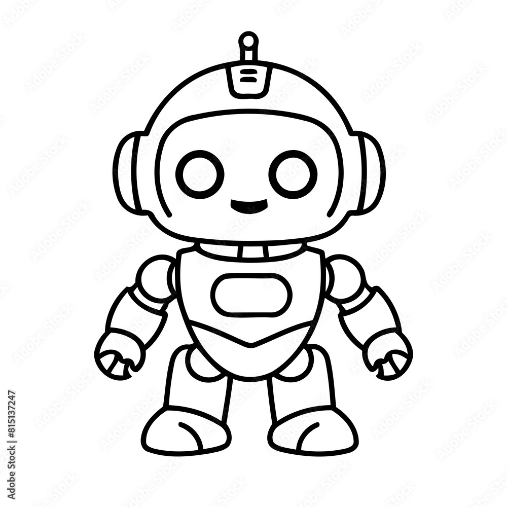 Obraz premium Simple vector illustration of Robot drawing for kids page