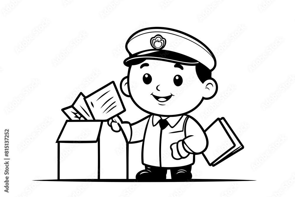 Cute vector illustration MailmanOld doodle colouring activity for kids Cute vector illustration MailmanOld doodle colouring activity for kids
