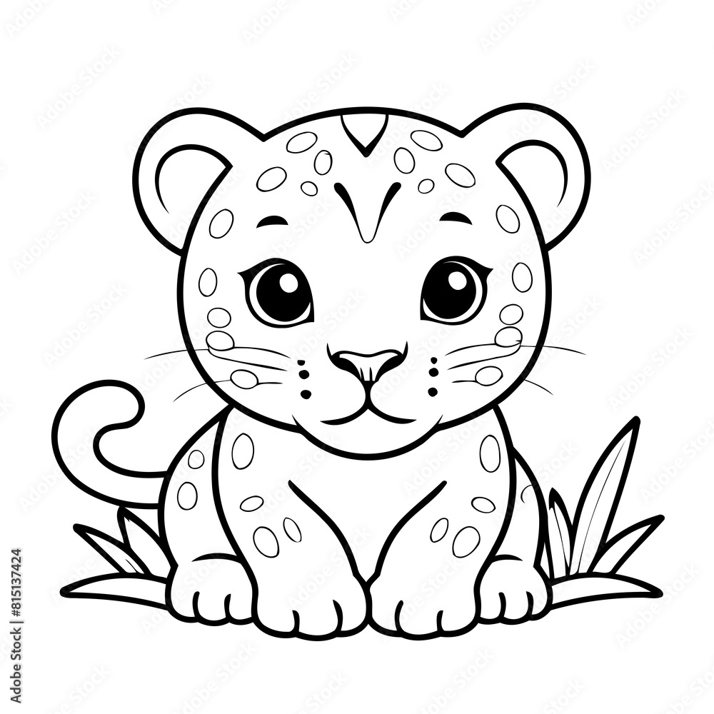 Cute vector illustration Jaguar drawing for kids colouring activity Cute vector illustration Jaguar drawing for kids colouring activity