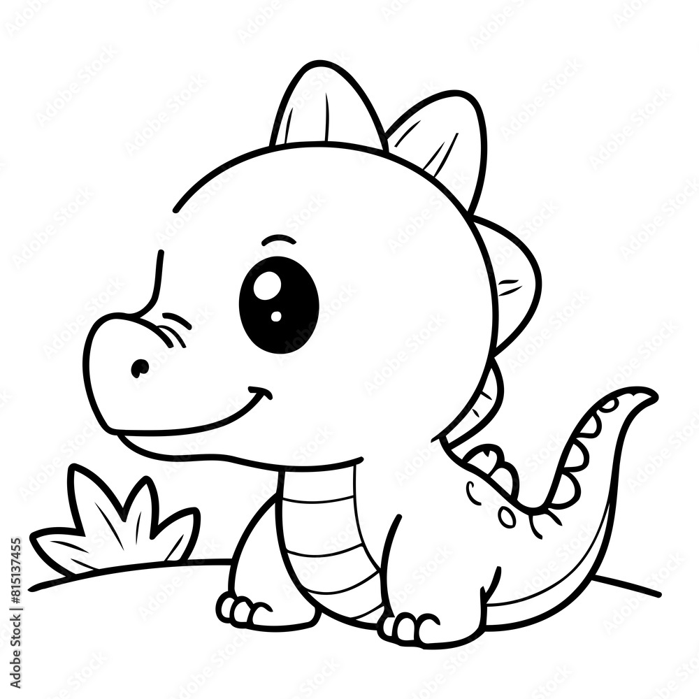 Simple vector illustration of Dino drawing for kids colouring page Simple vector illustration of Dino drawing for kids colouring page