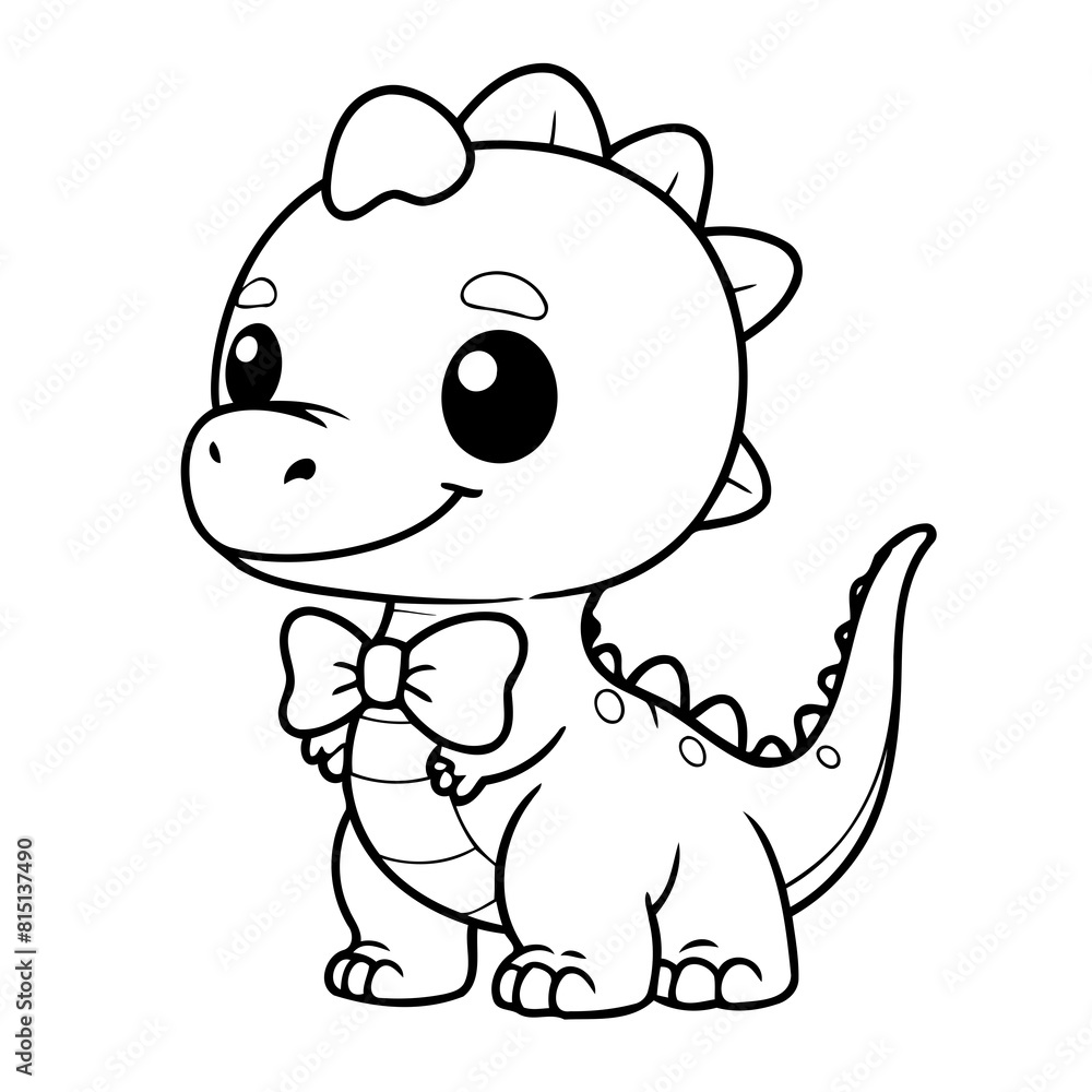 Fototapeta premium Simple vector illustration of Dino drawing for toddlers colouring page