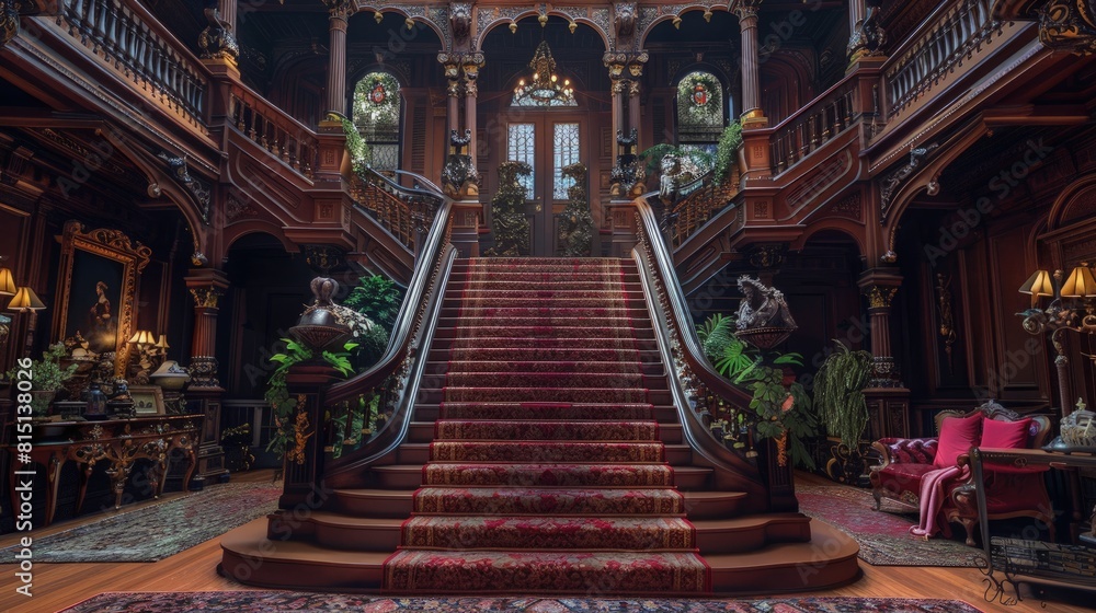 Obraz premium Victorian era mansion tour, opulent decorations, lush gardens, guided historical narrative.