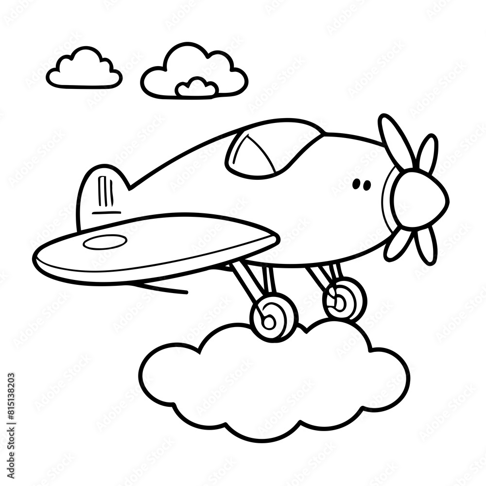 Fototapeta premium Vector illustration of a cute Plane doodle drawing for kids page