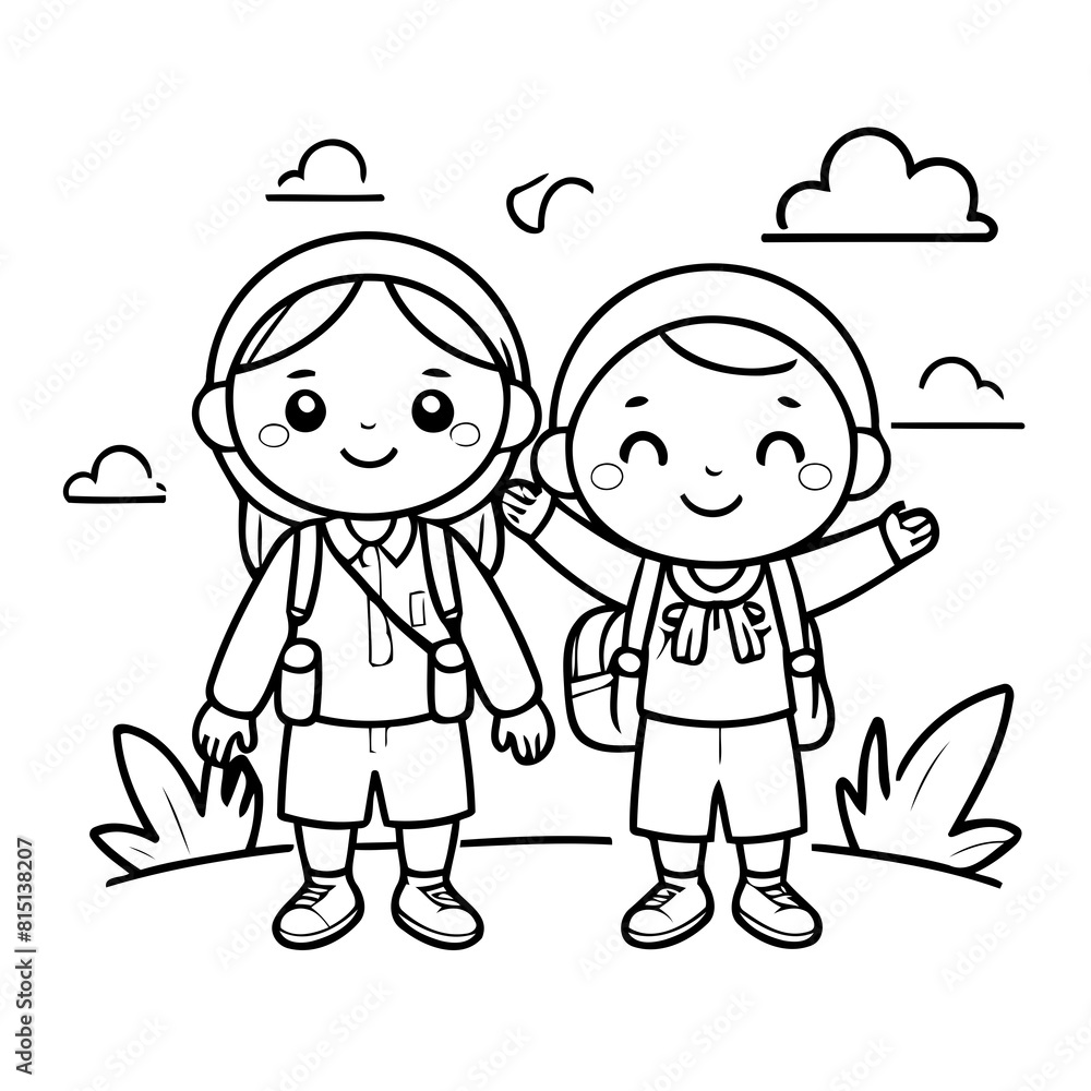 Simple vector illustration of Couple for children colouring activity Simple vector illustration of Couple for children colouring activity