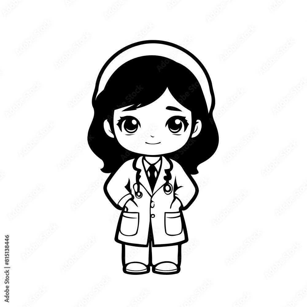 Cute vector illustration Physician doodle black and white for kids page Cute vector illustration Physician doodle black and white for kids page