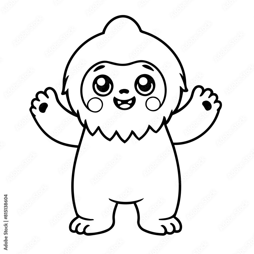 Obraz premium Simple vector illustration of Yeti colouring page for kids