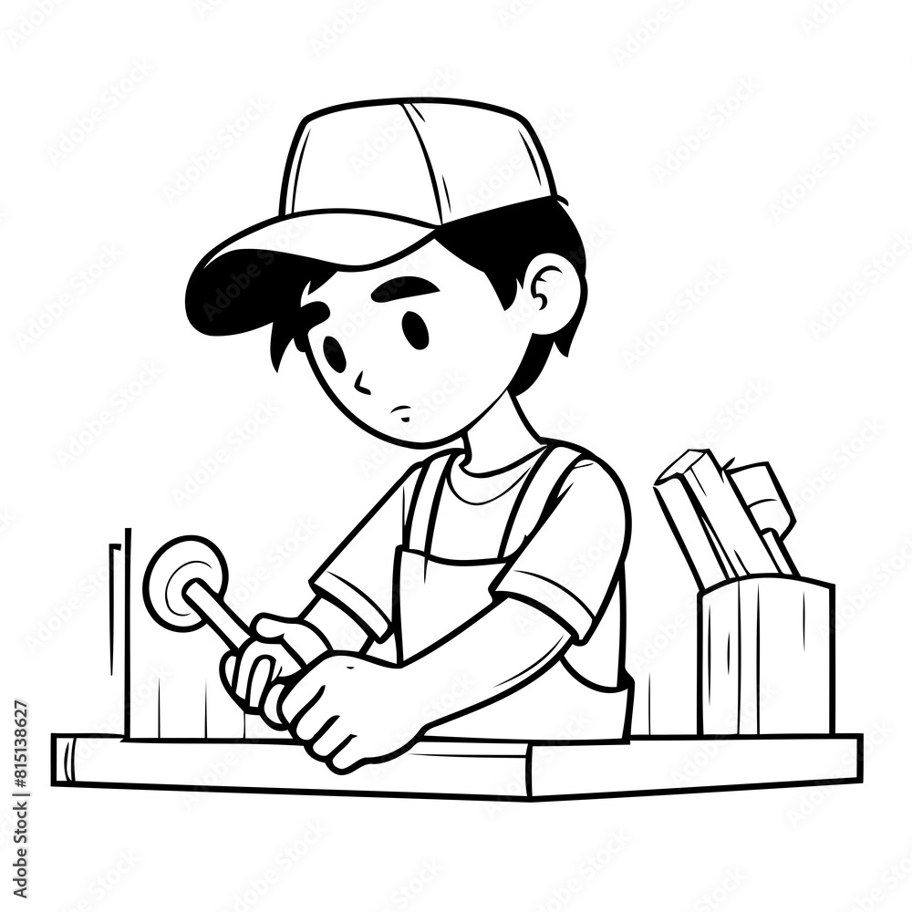Vector illustration of a cute Carpenter drawing for toddlers coloring activity Vector illustration of a cute Carpenter drawing for toddlers coloring activity