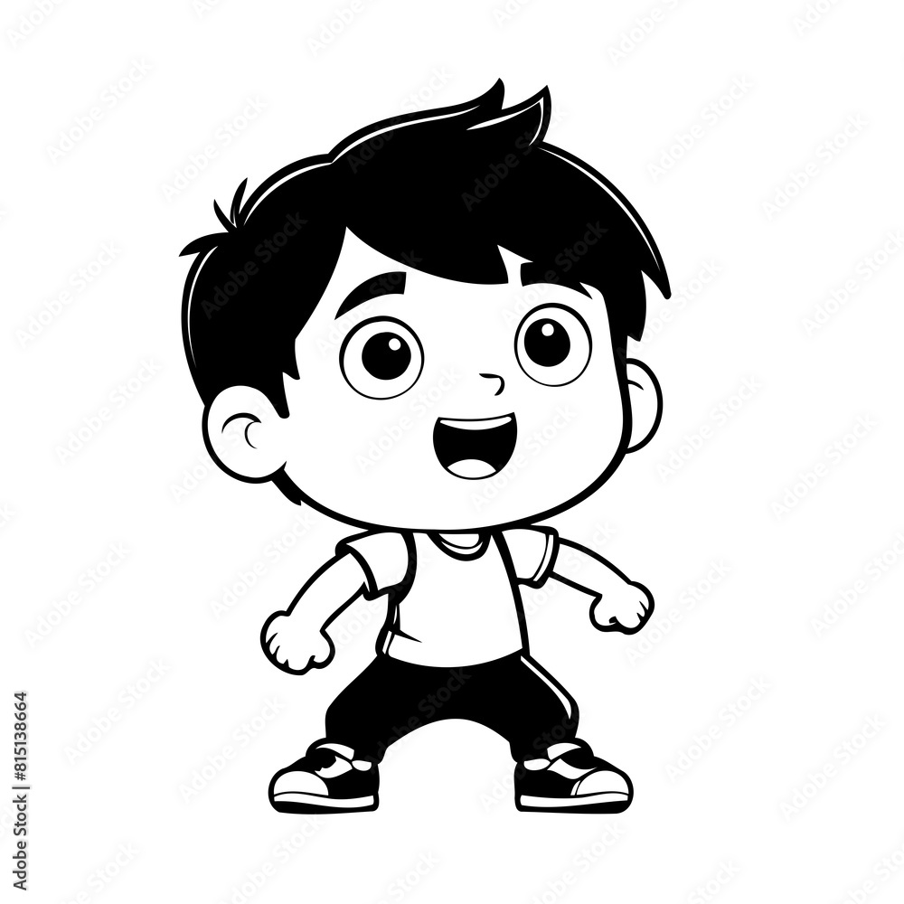 Simple vector illustration of Boy drawing for toddlers colouring page Simple vector illustration of Boy drawing for toddlers colouring page