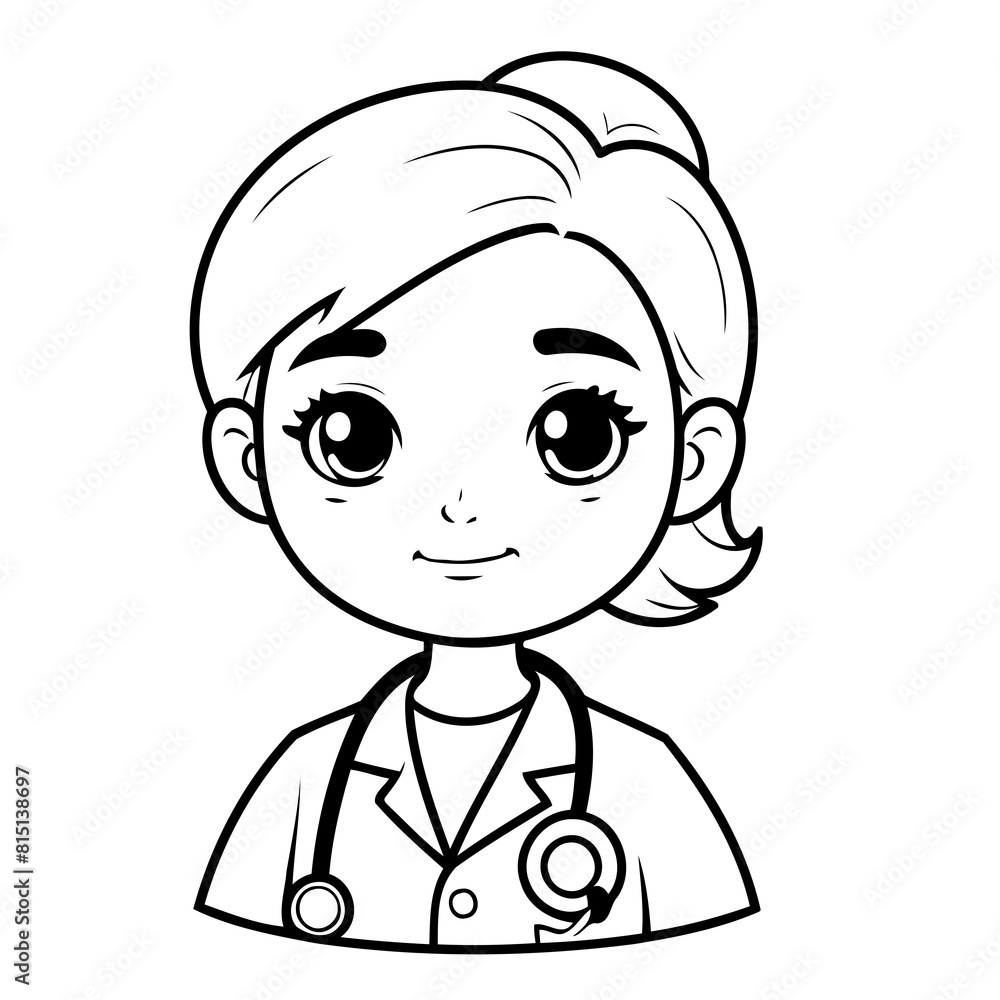 Cute vector illustration Doctor doodle for toddlers colouring page Cute vector illustration Doctor doodle for toddlers colouring page
