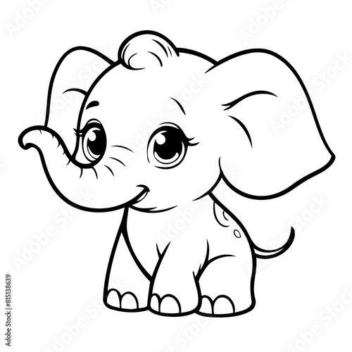 Simple vector illustration of Elephant drawing for toddlers colouring page