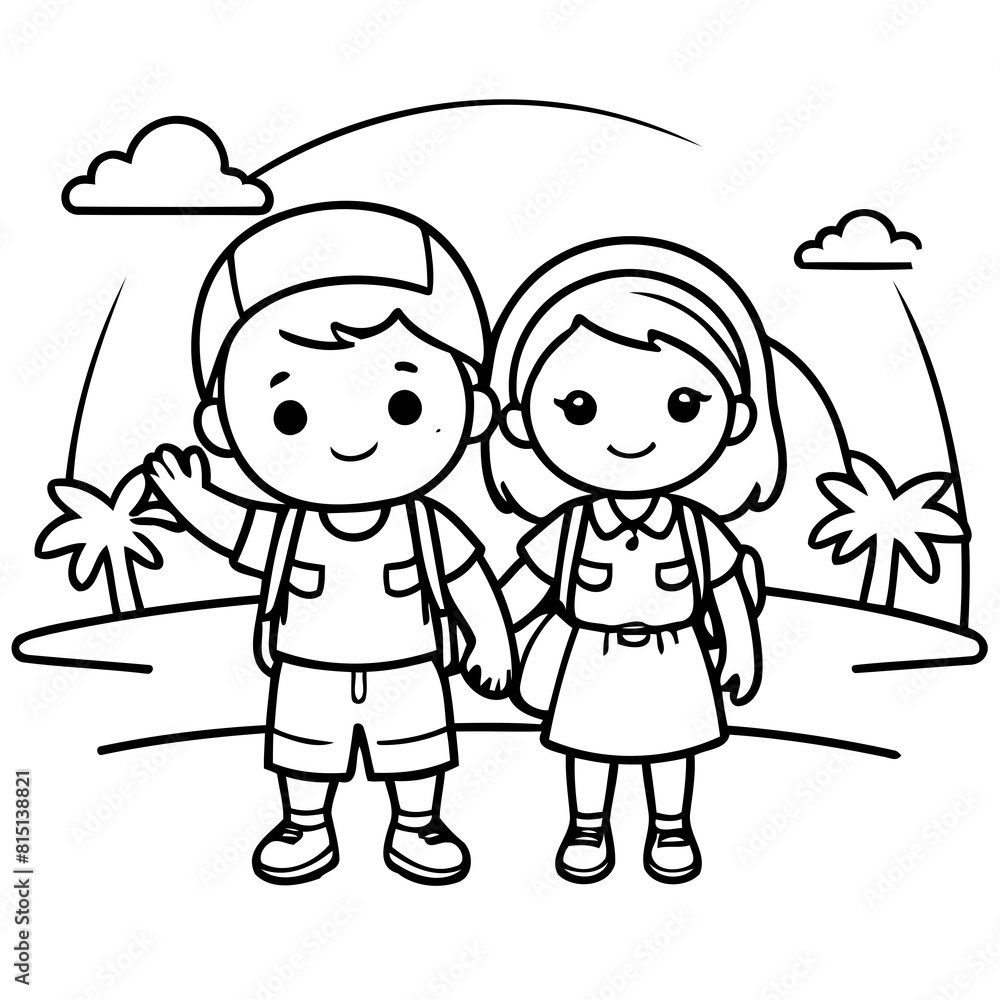 Cute vector illustration Couple for children colouring activity Cute vector illustration Couple for children colouring activity