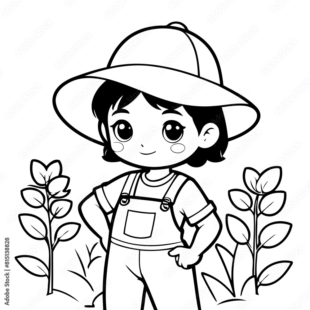 Cute vector illustration Farmer for children colouring activity Cute vector illustration Farmer for children colouring activity