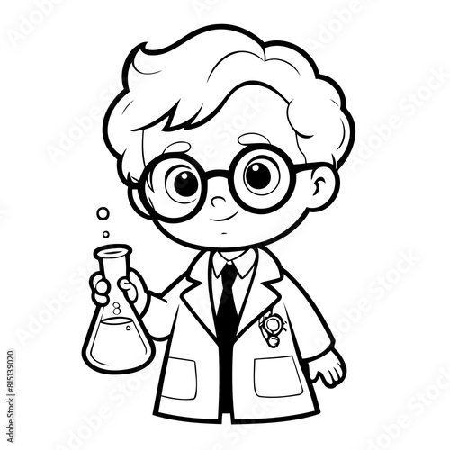 Simple vector illustration of Scientist colouring page for kids