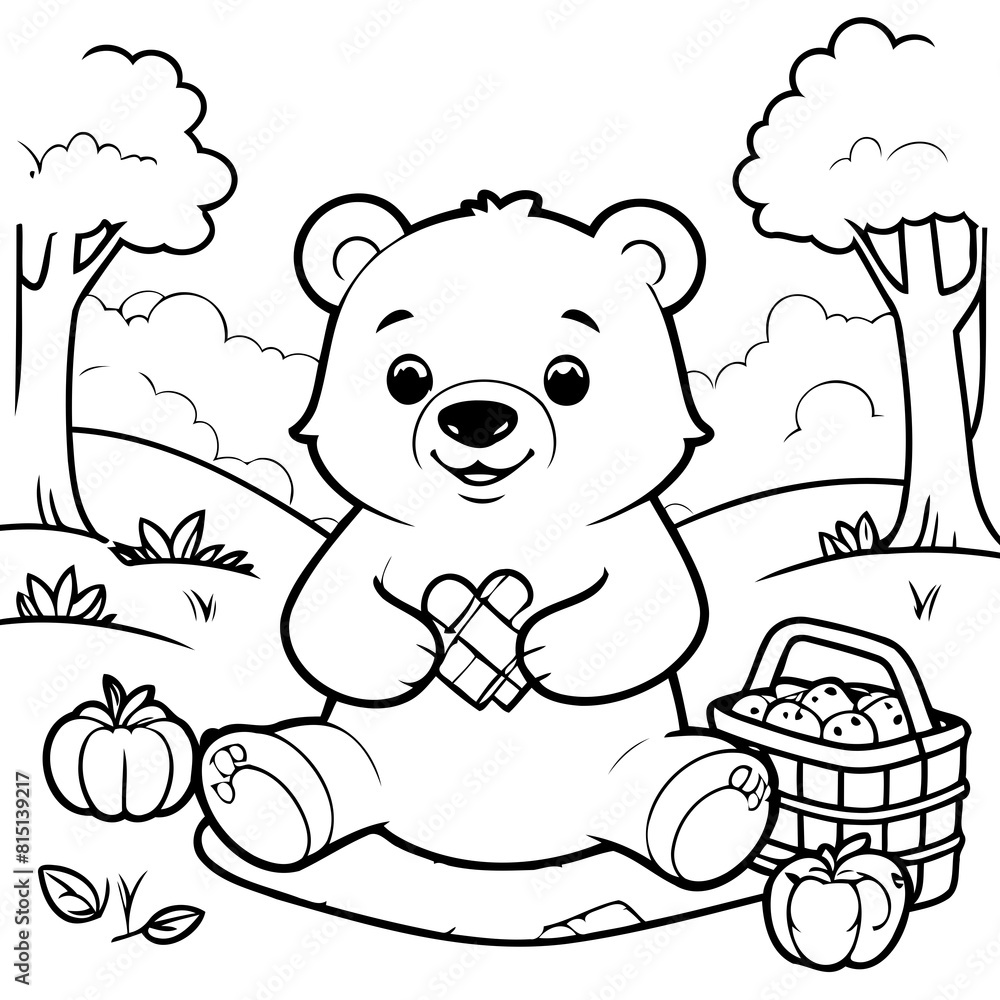 Simple vector illustration of Bear hand drawn for kids coloring page Simple vector illustration of Bear hand drawn for kids coloring page