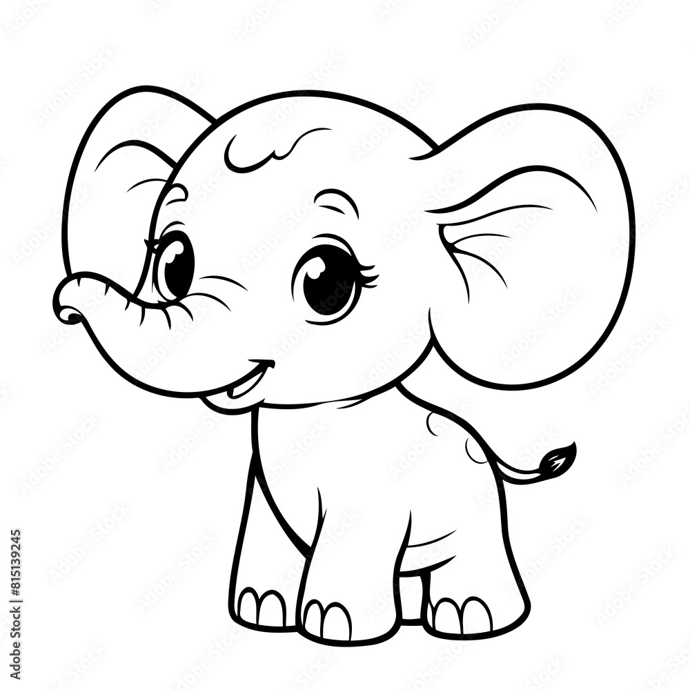 Fototapeta premium Cute vector illustration Elephant doodle for children worksheet