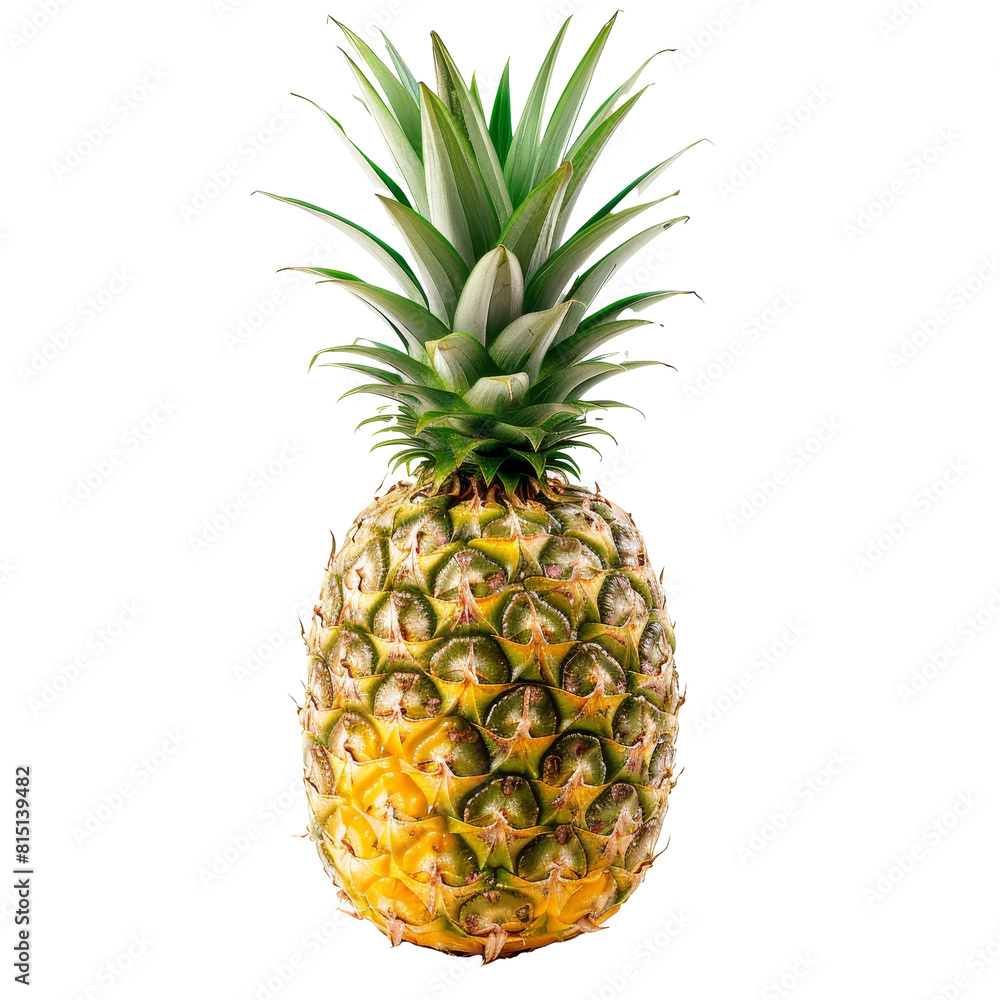 Ripe pineapple fruit placed on a clean white surface, a pineapple isolated on transparent background Ripe pineapple fruit placed on a clean white surface, a pineapple isolated on transparent background