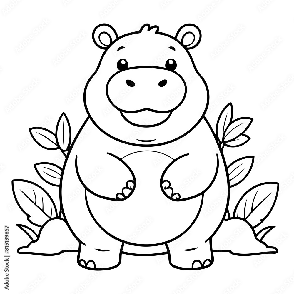 Fototapeta premium Cute vector illustration Hippo hand drawn for toddlers