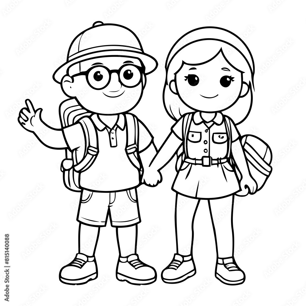 Simple vector illustration of Couple drawing colouring activity Simple vector illustration of Couple drawing colouring activity