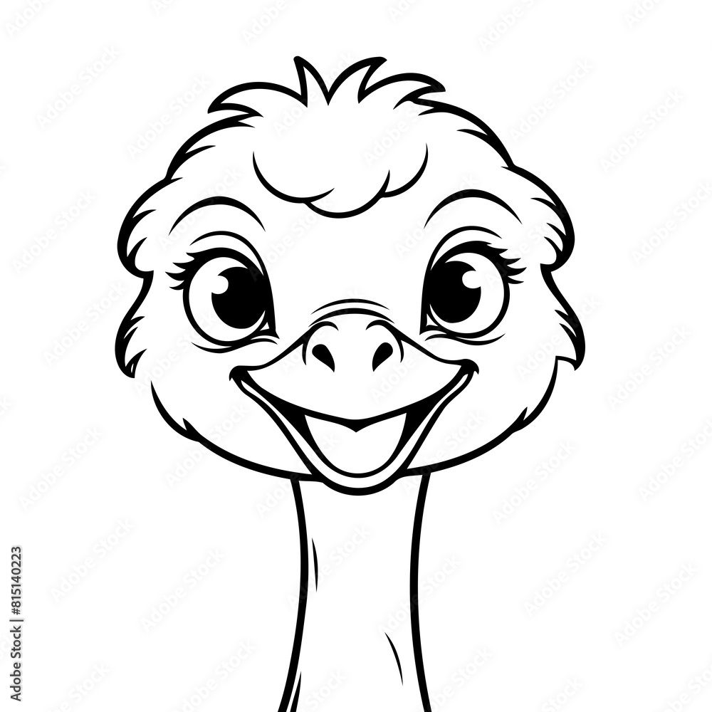 Obraz premium Simple vector illustration of Ostrich drawing for kids colouring activity