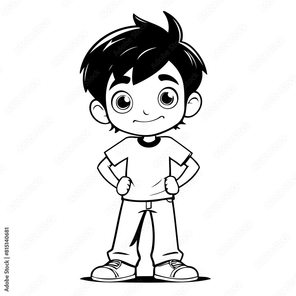 Vector illustration of a cute Boy drawing colouring activity