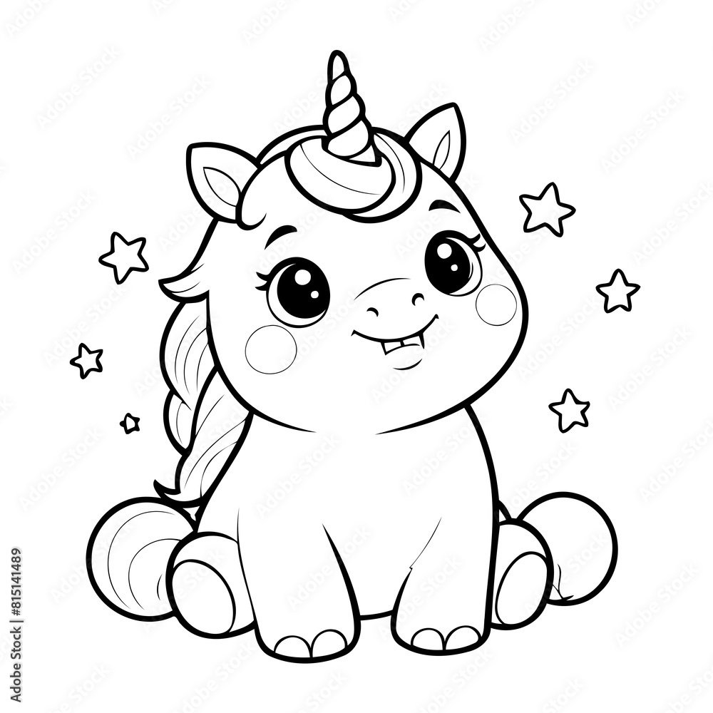 Vector illustration of a cute Unicorn doodle drawing for kids page Vector illustration of a cute Unicorn doodle drawing for kids page
