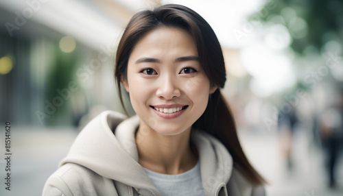 portrait of Young asian woman with sincere smile, isolated white background 