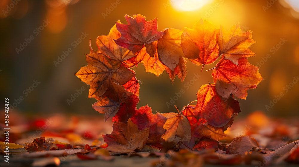 A heart-shaped arrangement of colorful autumn leaves, captured against a backdrop of golden sunlight, symbolizing the beauty and abundance found in expressing gratitude for the cha A heart-shaped arrangement of colorful autumn leaves, captured against a backdrop of golden sunlight, symbolizing the beauty and abundance found in expressing gratitude for the cha