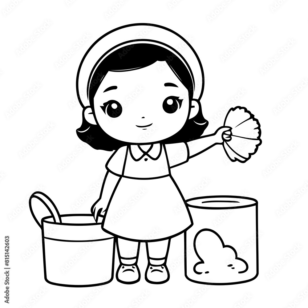 Simple vector illustration of Housekeeper drawing for toddlers colouring page Simple vector illustration of Housekeeper drawing for toddlers colouring page