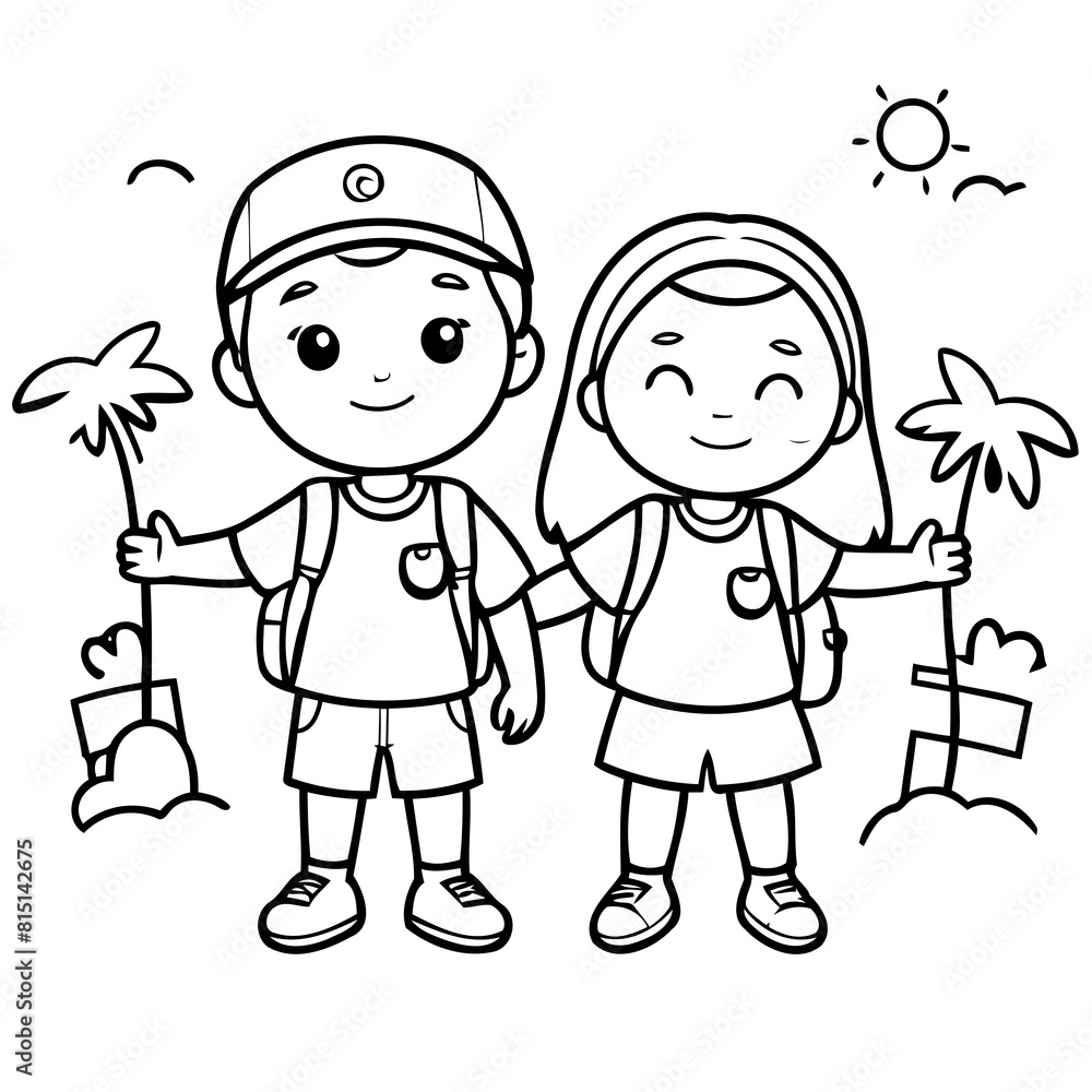 Vector illustration of a cute Couple doodle for kids coloring worksheet Vector illustration of a cute Couple doodle for kids coloring worksheet