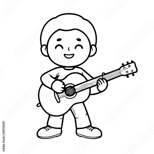 Cute vector illustration Guitarist doodle black and white for kids page