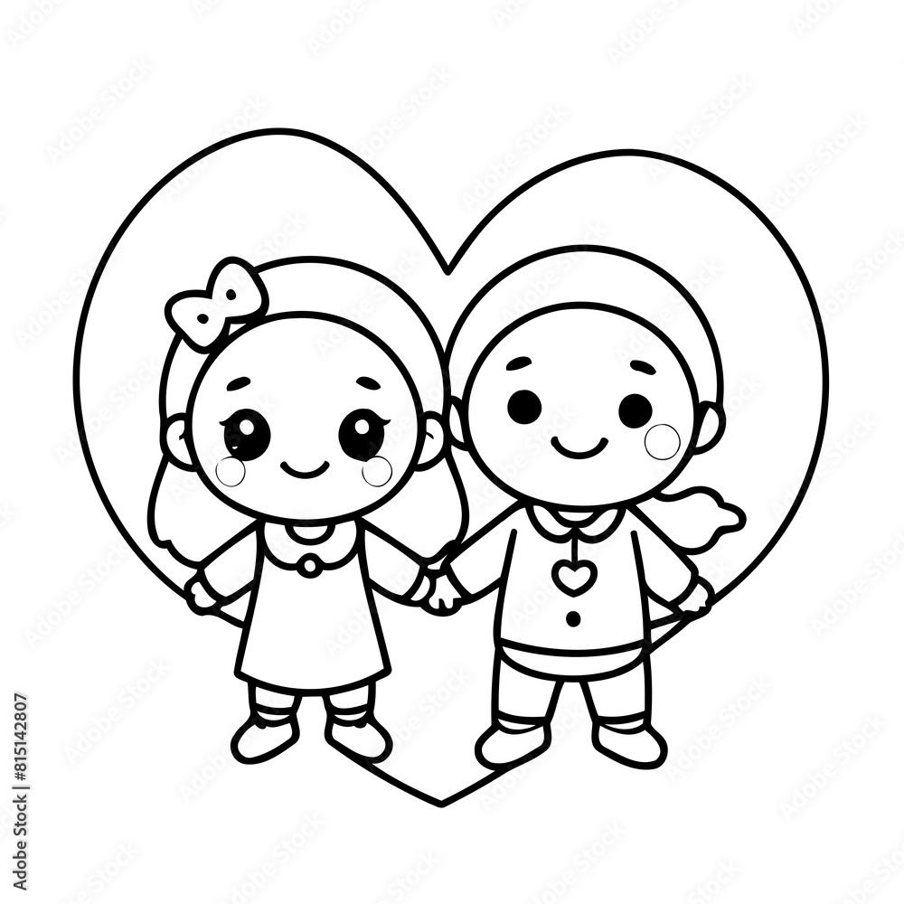 Vector illustration of a cute Couple doodle for children worksheet Vector illustration of a cute Couple doodle for children worksheet