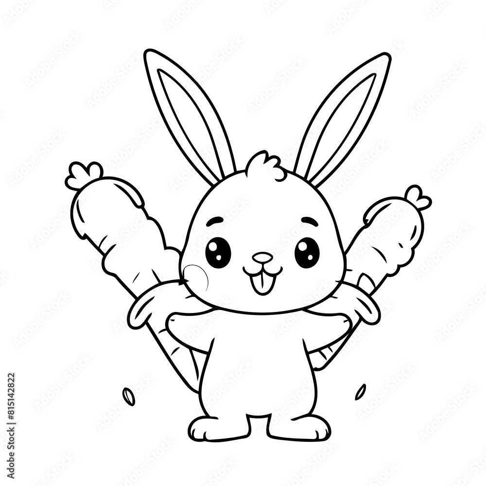 Fototapeta premium Simple vector illustration of Bunny drawing for kids colouring activity