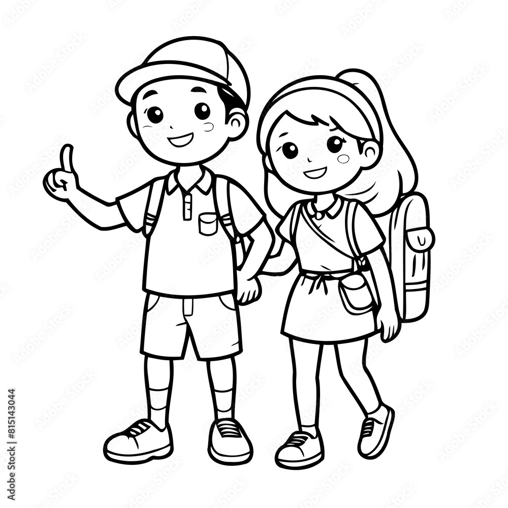 Cute vector illustration Couple drawing for children page Cute vector illustration Couple drawing for children page