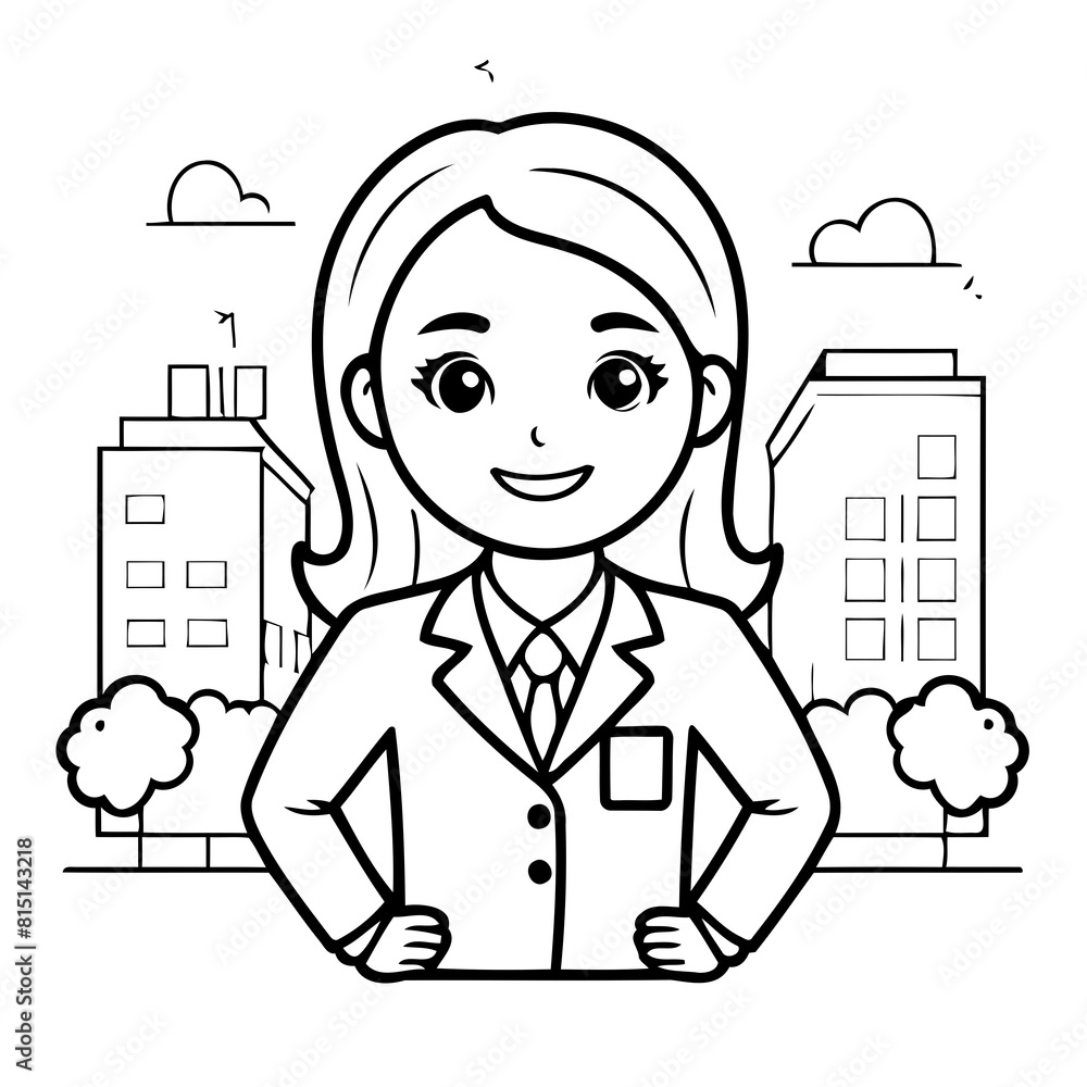 Vector illustration of a cute BusinessWoman drawing for kids page Vector illustration of a cute BusinessWoman drawing for kids page