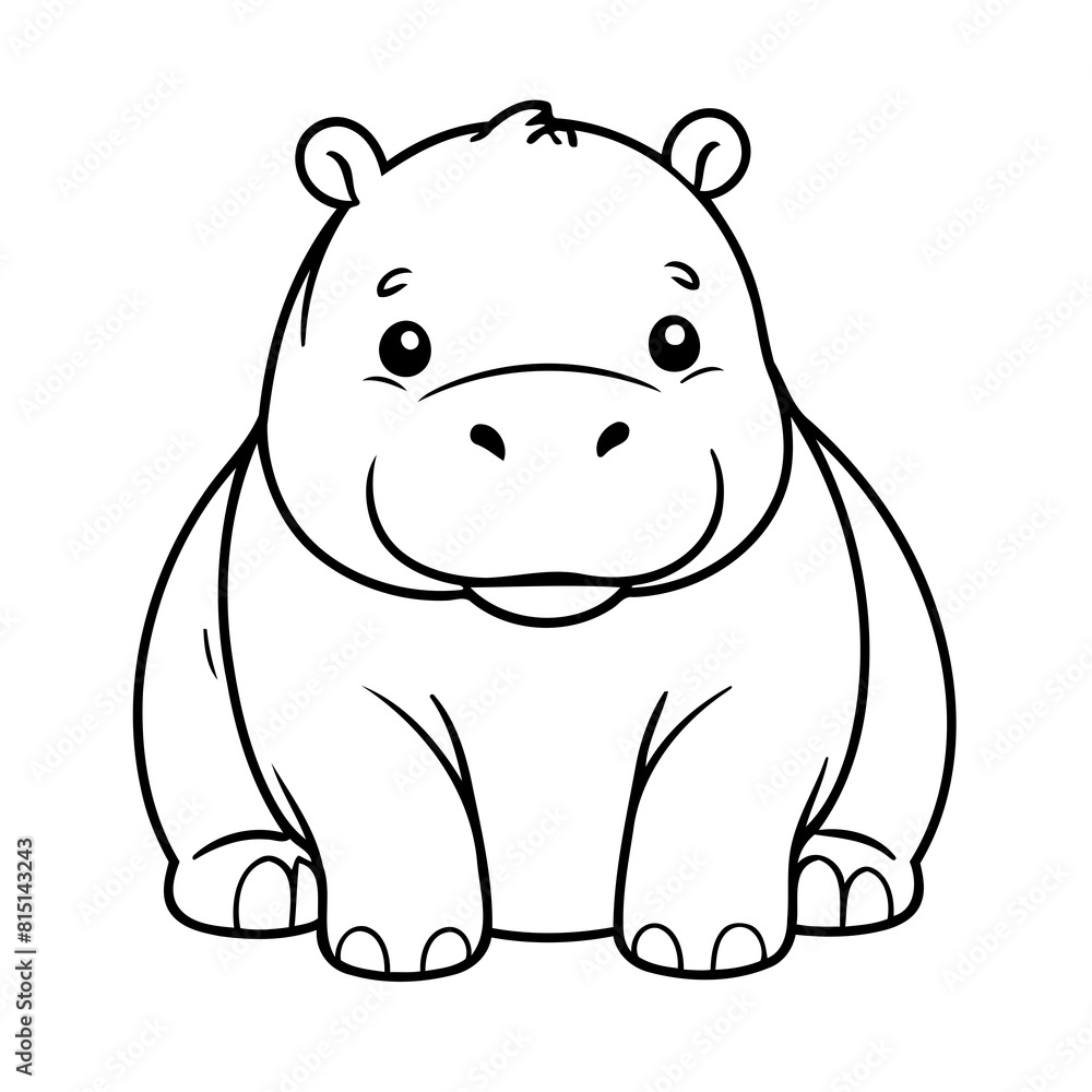 Vector illustration of a cute Hippo drawing for kids colouring page Vector illustration of a cute Hippo drawing for kids colouring page