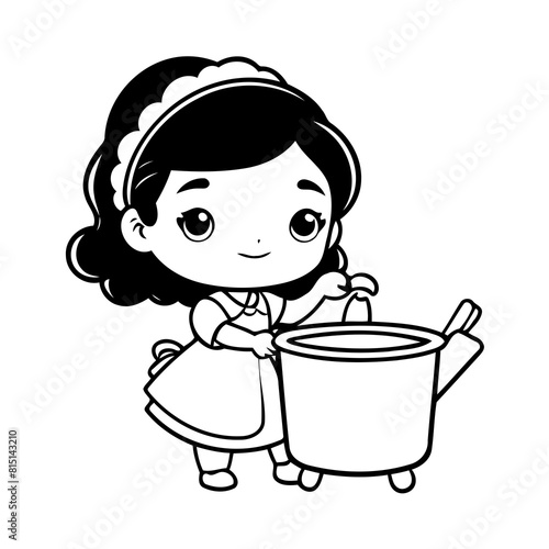 Simple vector illustration of Housekeeper colouring page for kids