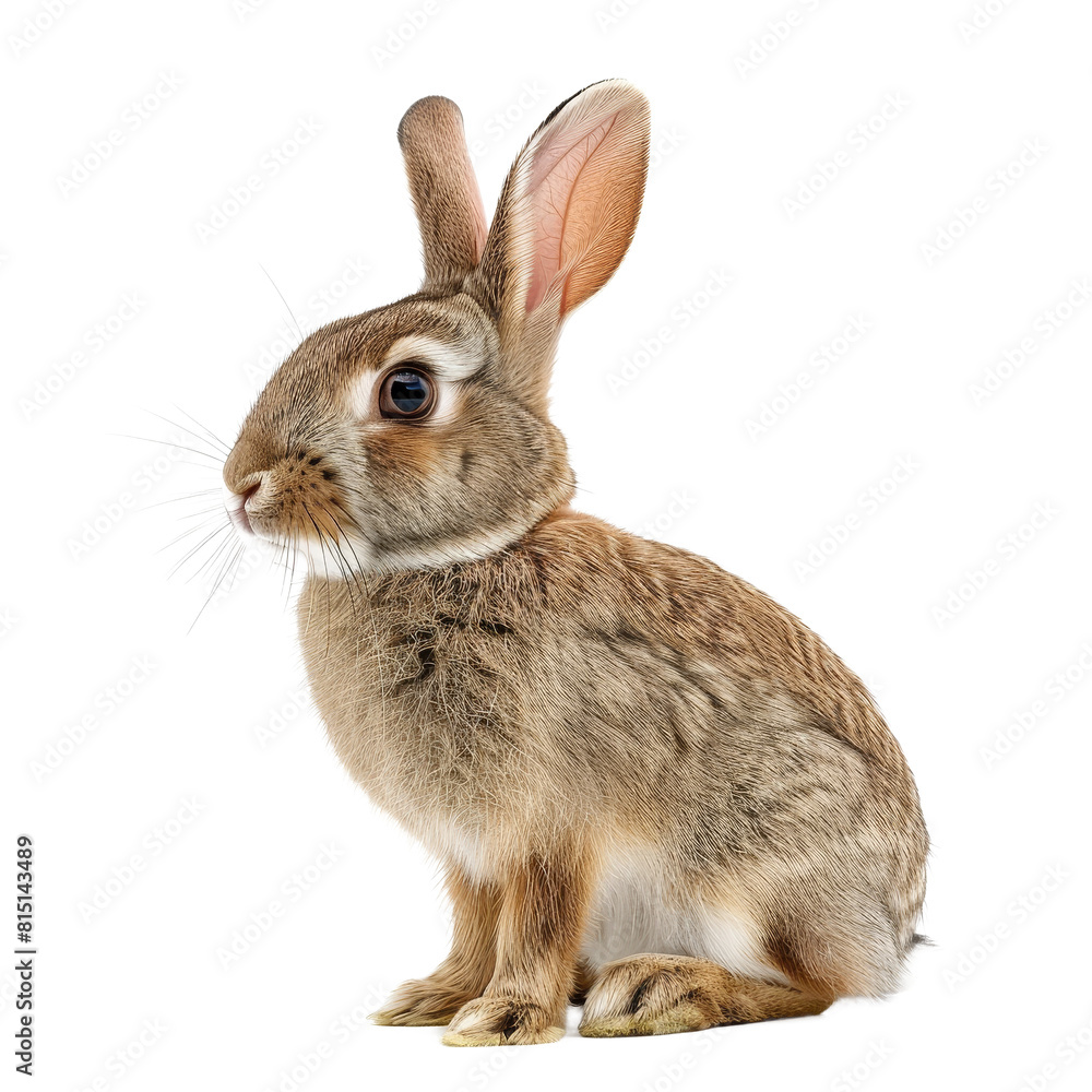 Obraz premium A rabbit is sitting calmly in front of a plain Png background, a Beaver Isolated on a whitePNG Background