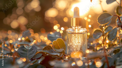 Cosmetics dropper bottle with golden light