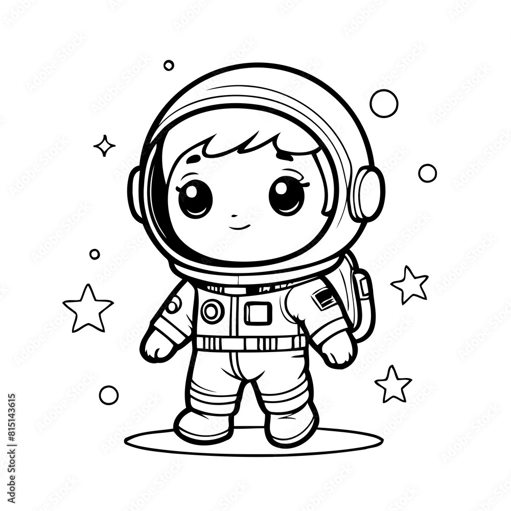 Simple vector illustration of Astronaut outline for colouring page Simple vector illustration of Astronaut outline for colouring page