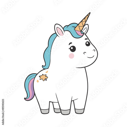 Vector illustration of a cute Unicorn drawing for kids colouring page