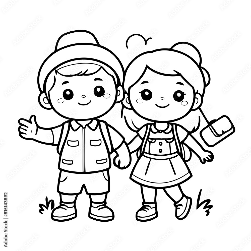 Simple vector illustration of Couple drawing for kids colouring page Simple vector illustration of Couple drawing for kids colouring page