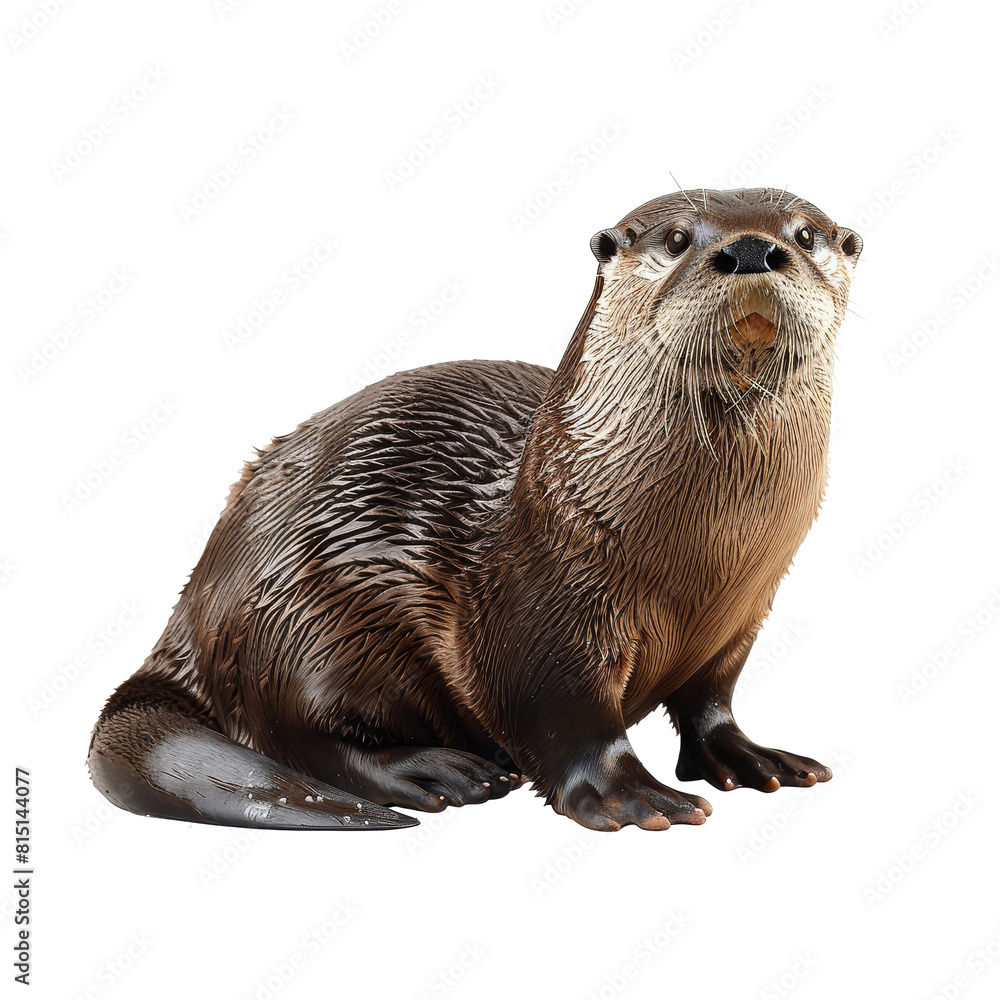 An otter is seated on a plain white surface, looking relaxed and content, a Beaver Isolated on a whitePNG Background An otter is seated on a plain white surface, looking relaxed and content, a Beaver Isolated on a whitePNG Background