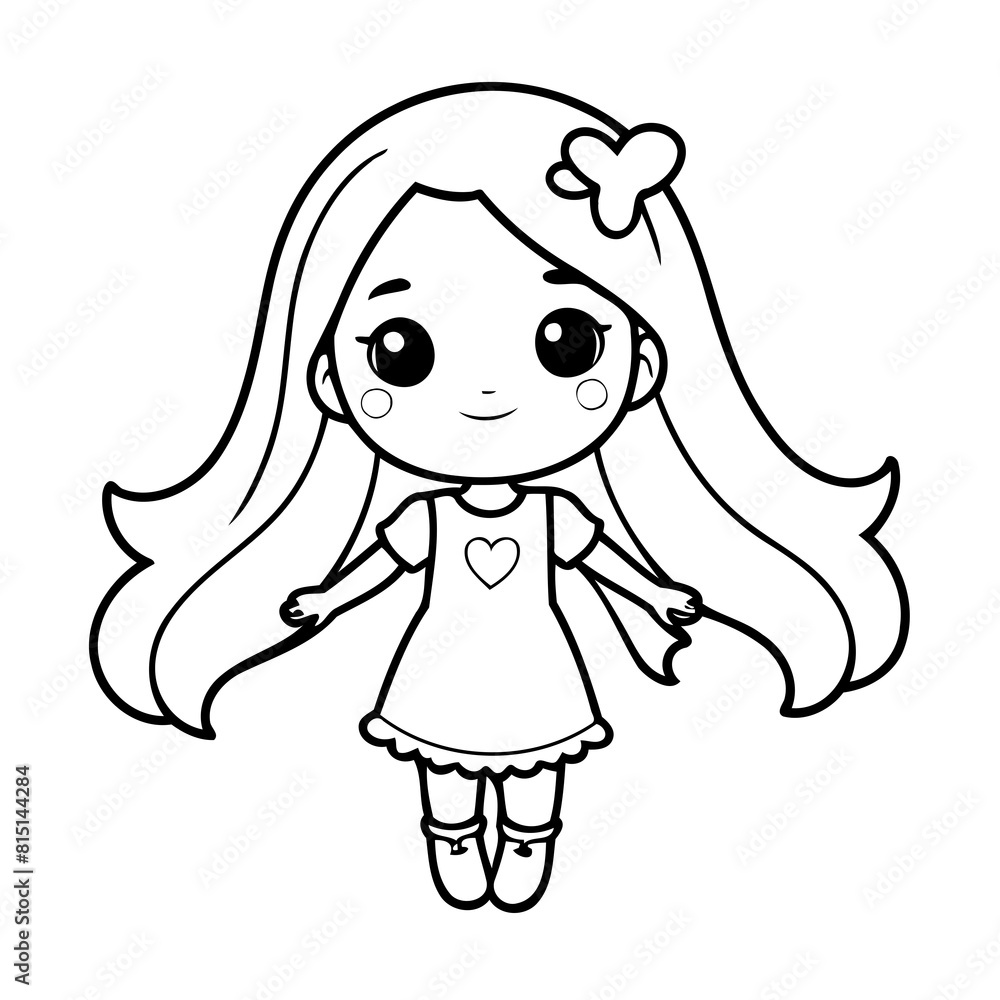 Simple vector illustration of Girl drawing for toddlers coloring activity Simple vector illustration of Girl drawing for toddlers coloring activity