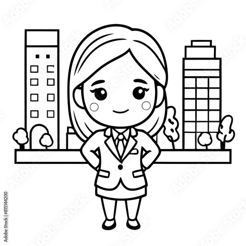 Vector illustration of a cute BusinessWoman drawing for toddlers coloring activity